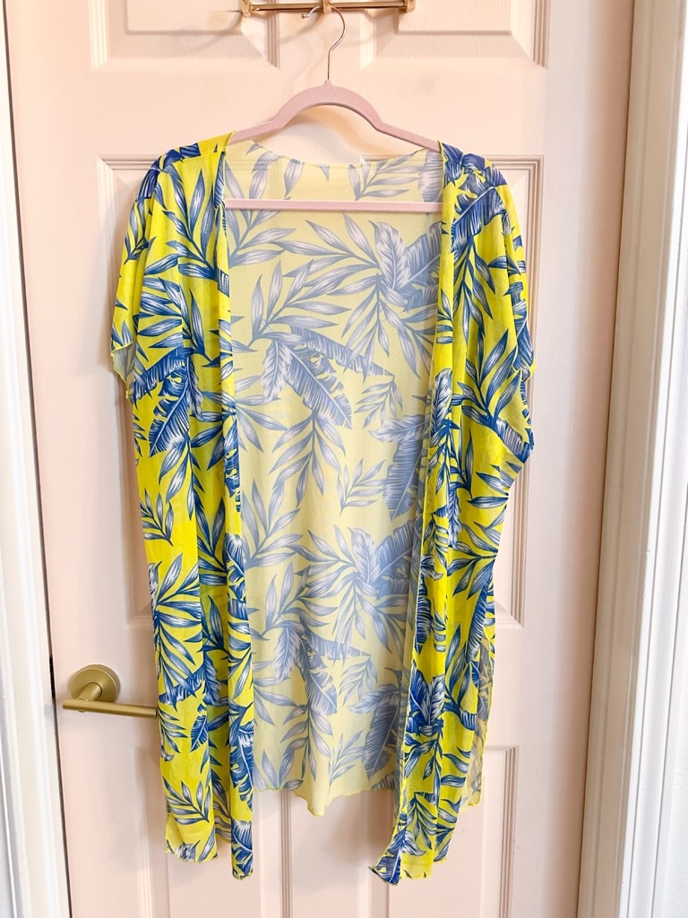 Yellow and blue mesh kimono
